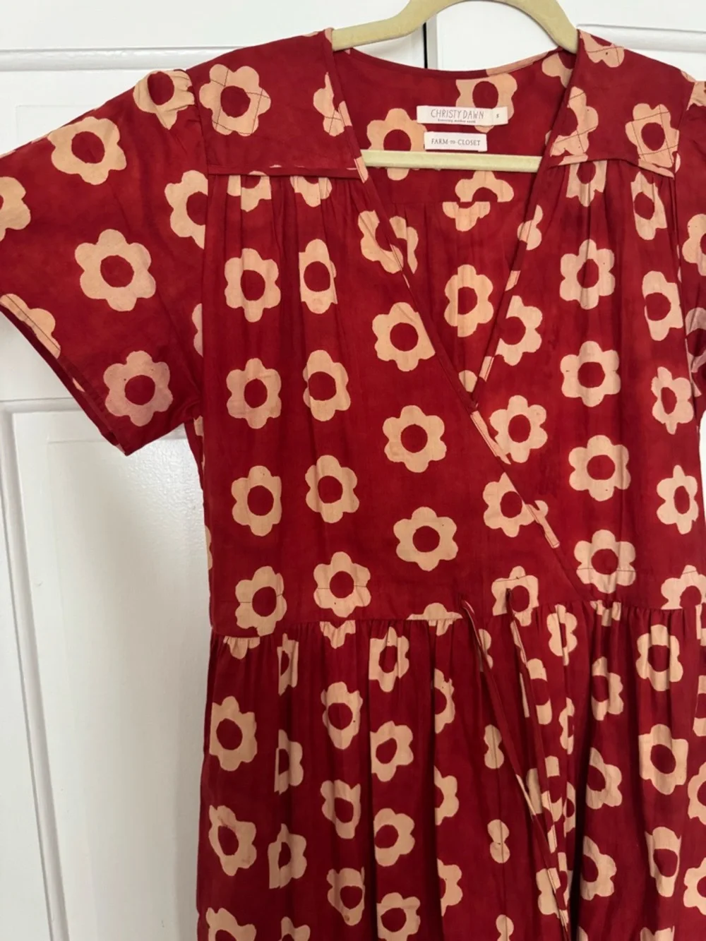 Christy Dawn Crimson Daisy Print Floral Wrap Dress - Picture 4 of 9